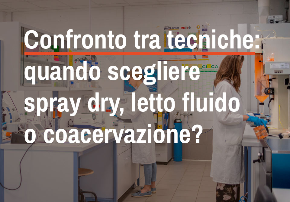 Sphera Encapsulation, letto fluido, spray dry, coacervazione